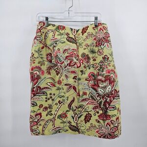 Silk Club Collection Green Floral Paisley 100% Linen Pencil Skirt Size 16